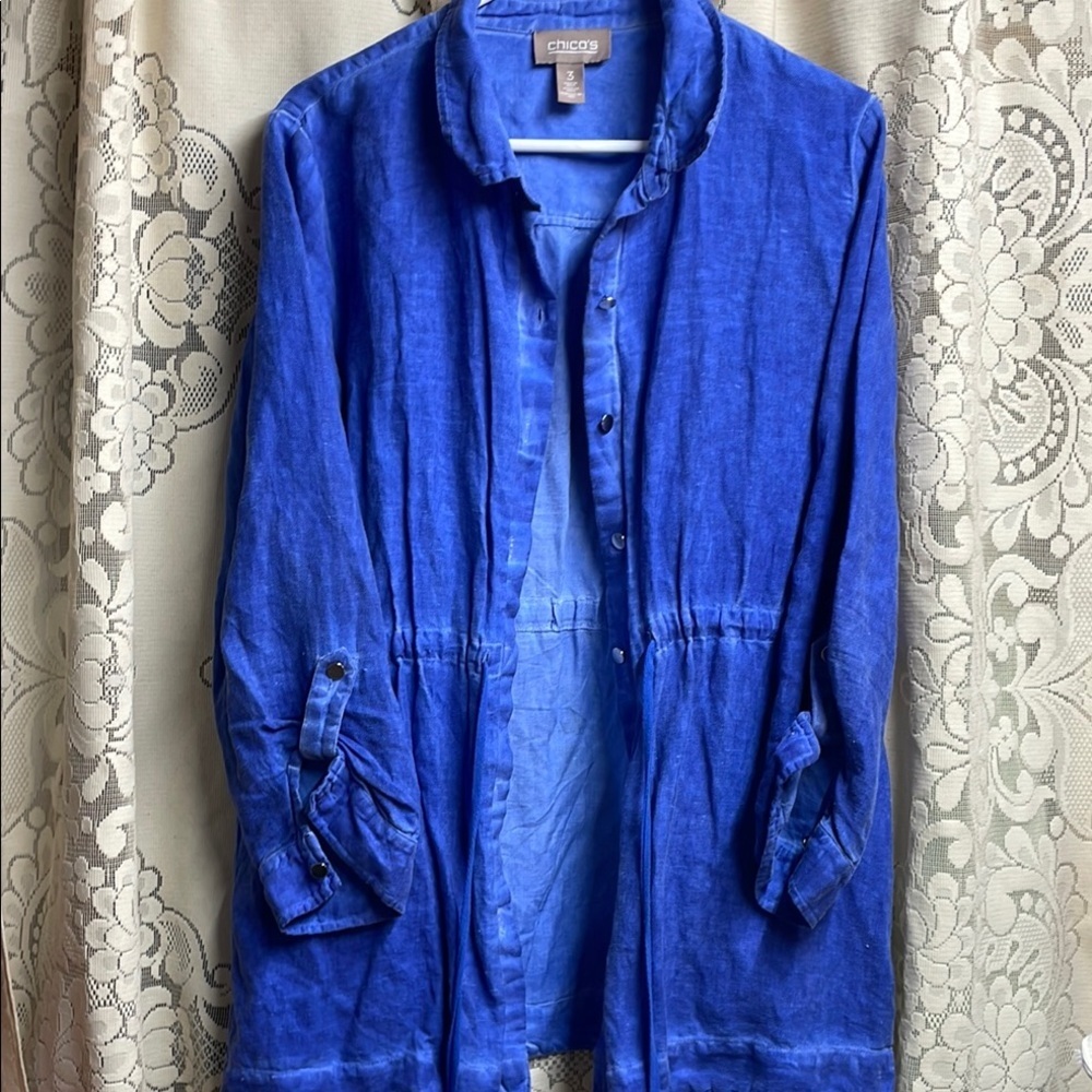 Chico's Blue Button-Up Shirt/Jacket